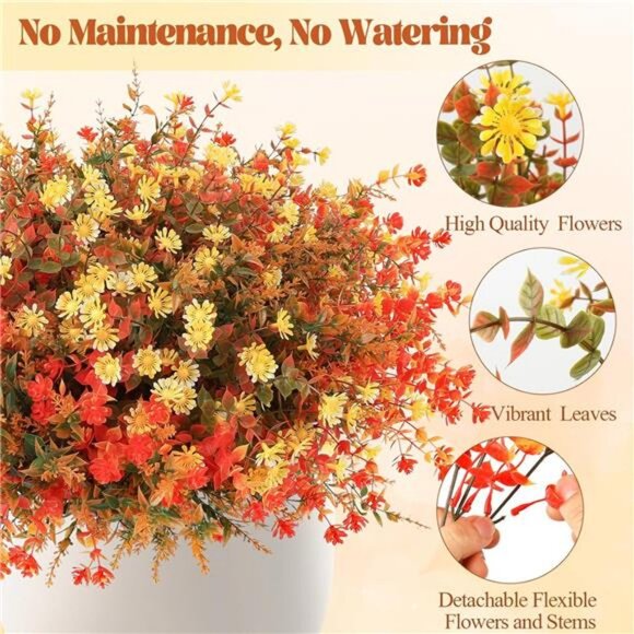 Fall Artificial Flowers for Outdoors 12 Bundles Faux Mums Outdoor - Picture 5 of 7